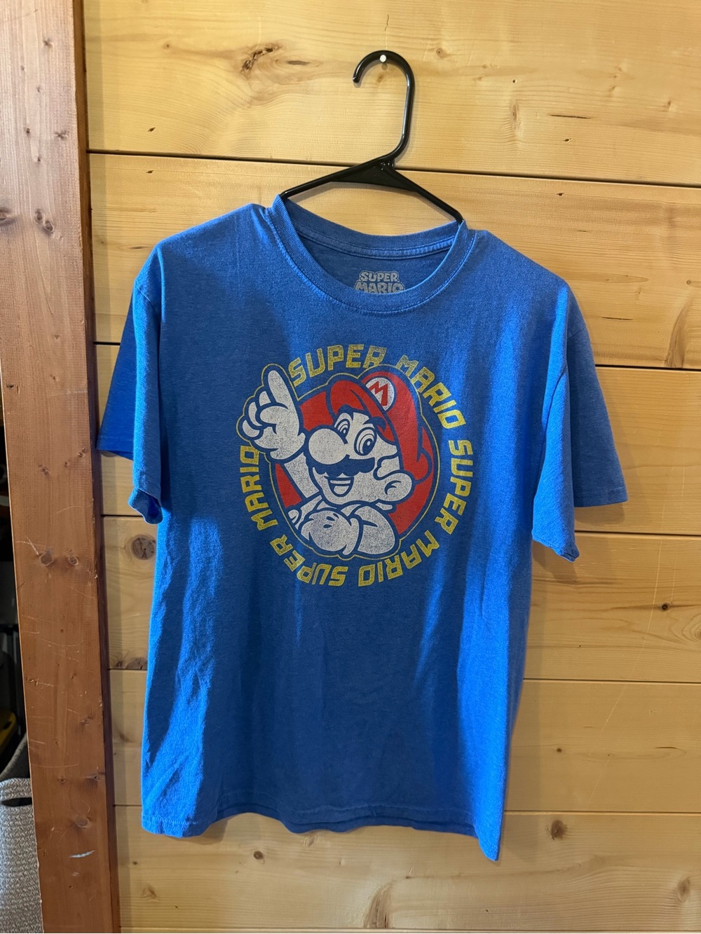 Nintendo Super Mario Text Logo Tee in Blue and Yellow